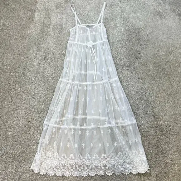 Vintage No Strings Attached Sheer White Floral Coverup Bridal Night Gown Dress M - Picture 3 of 13